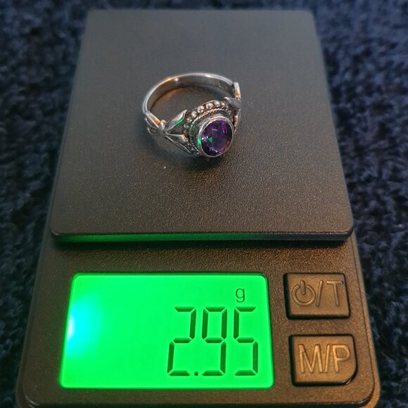 Vintage 9x 6mm Natural Amethyst 925 Sterling Silver Art Nouveau Ring - Picture 11 of 11